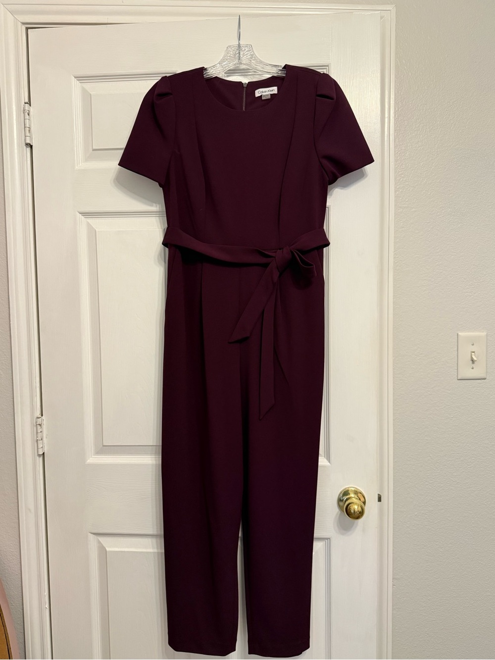 Calvin Klein Short Sleeve Belted Jumpsuit - Plum